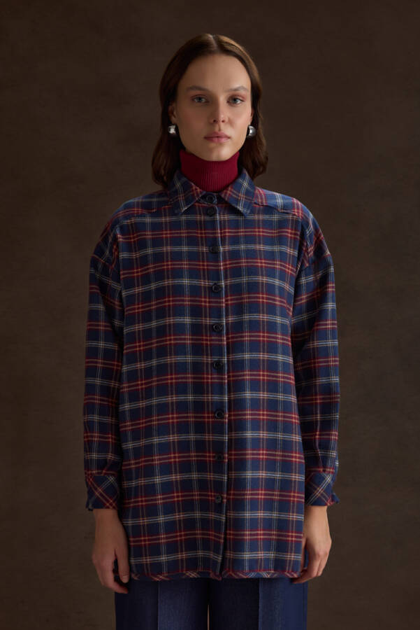 Lacivert Ekose Desenli Tunik - Aker (1)