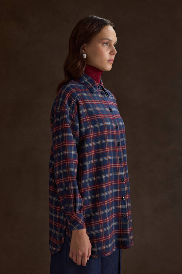 Lacivert Ekose Desenli Tunik - 4