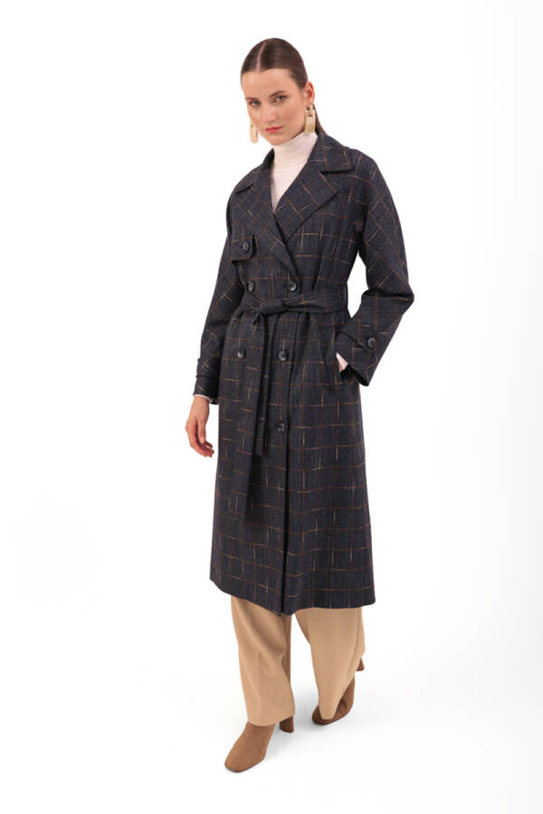 Lacivert Ekoseli Pardösü - 1