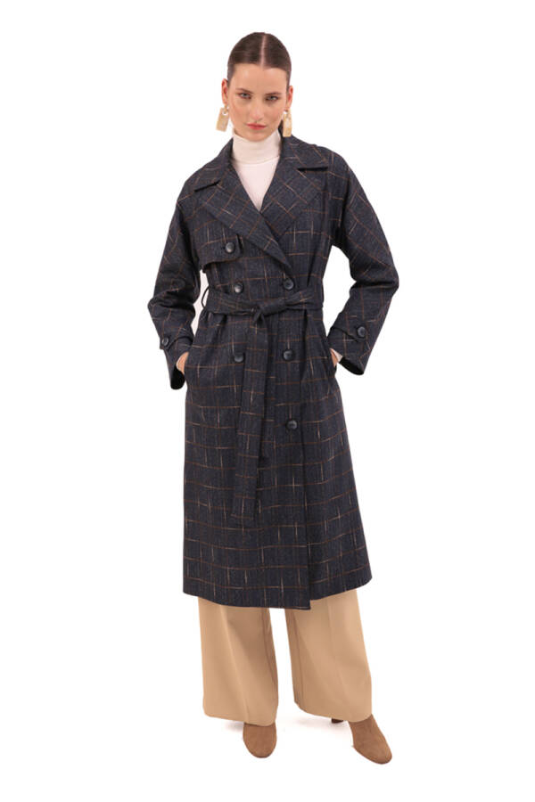 Lacivert Ekoseli Pardösü - 2