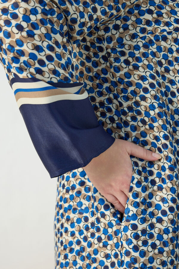 Lacivert Eteği Sulu Desenli Elbise - 5