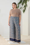 Lacivert Eteği Sulu Desenli Pantolon - 2