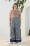 Lacivert Eteği Sulu Desenli Pantolon - 4