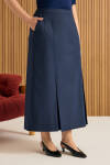 Lacivert Etek Ucu Pili Detaylı Etek - 6