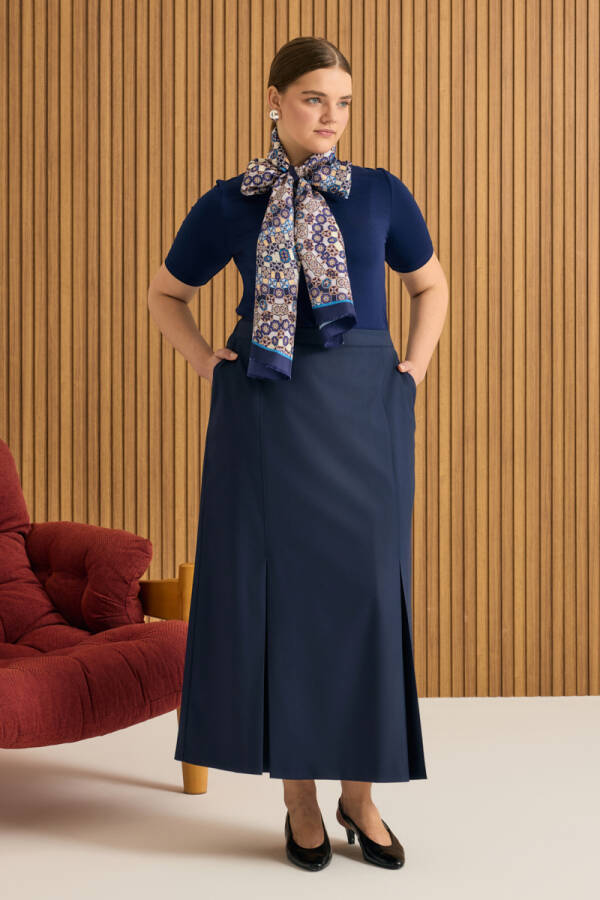 Lacivert Etek Ucu Pili Detaylı Etek - Aker (1)