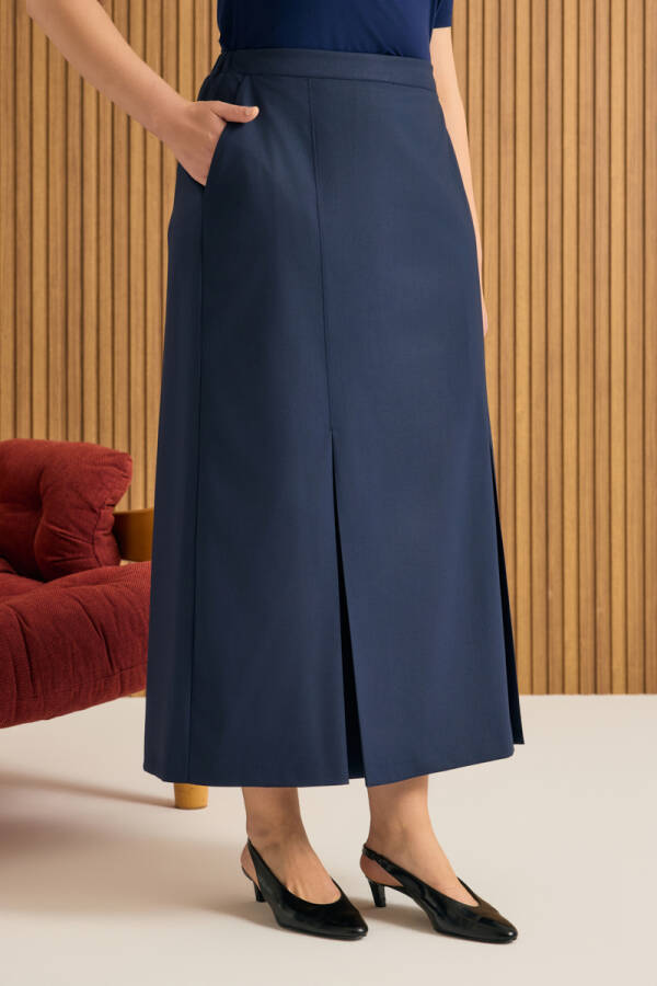Lacivert Etek Ucu Pili Detaylı Etek - 6