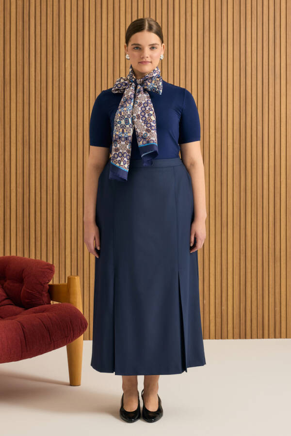 Lacivert Etek Ucu Pili Detaylı Etek - 3
