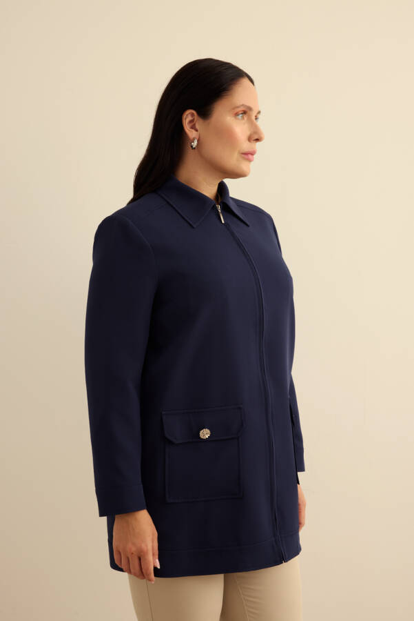 Lacivert Fermuarlı , Cepli Dokuma Kap - 5