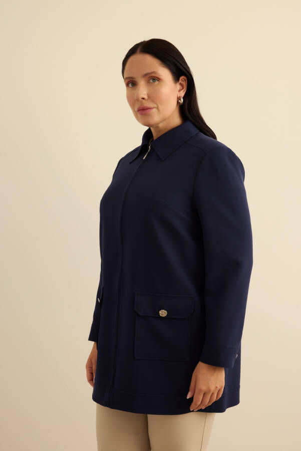 Lacivert Fermuarlı , Cepli Dokuma Kap - 3