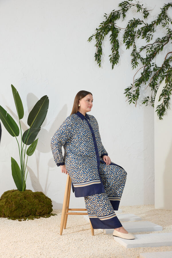 Lacivert Garni Desenli Tunik - 1