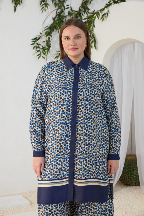 Lacivert Garni Desenli Tunik - 2