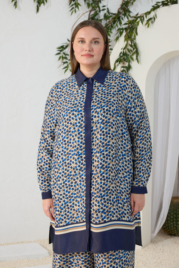 Lacivert Garni Desenli Tunik - 3