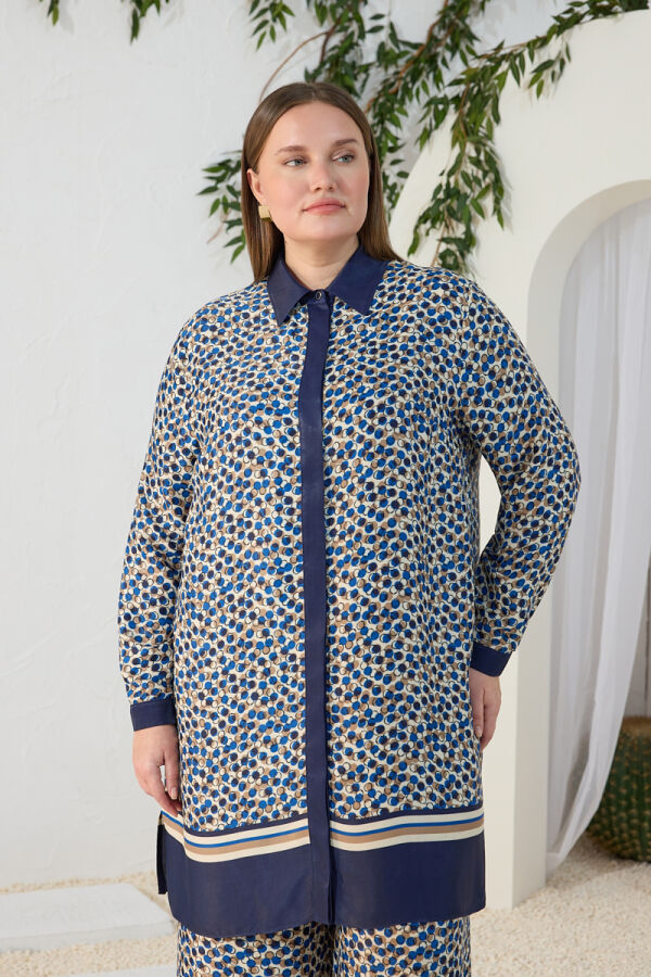 Lacivert Garni Desenli Tunik - 4