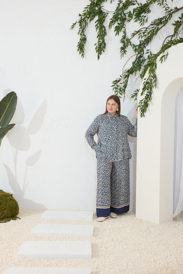 Lacivert Godeli Desenli Bluz - 1