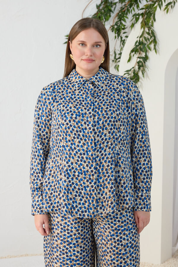 Lacivert Godeli Desenli Bluz - 2