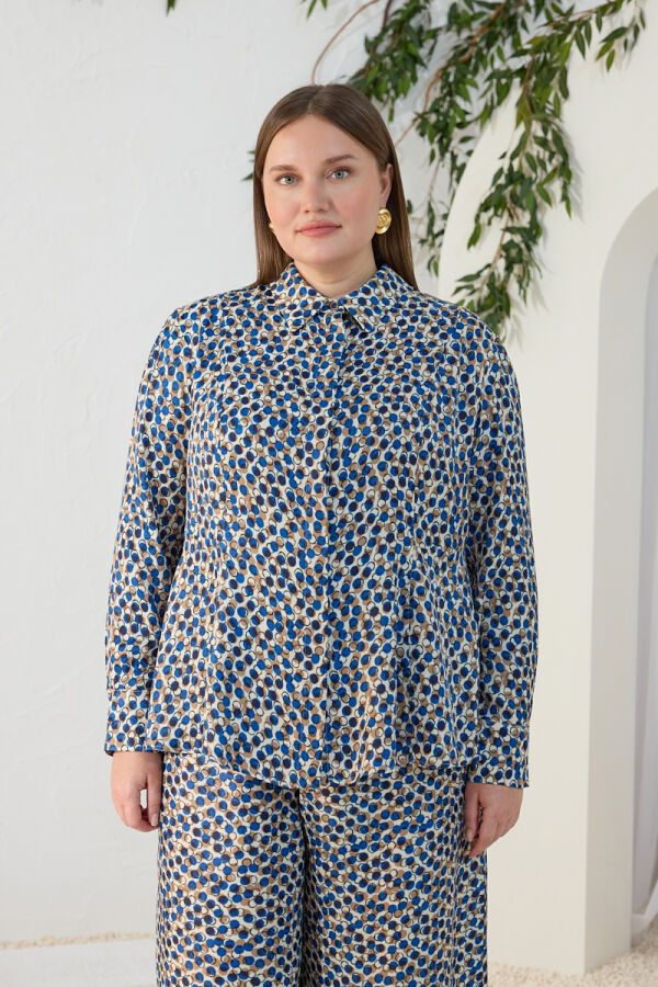 Lacivert Godeli Desenli Bluz - 3