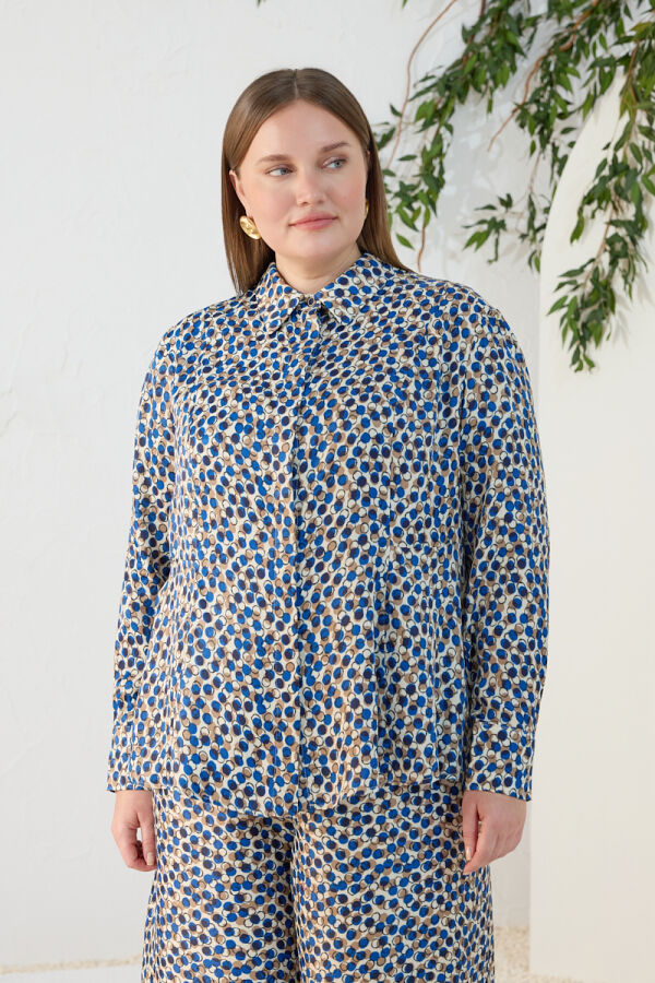 Lacivert Godeli Desenli Bluz - 4