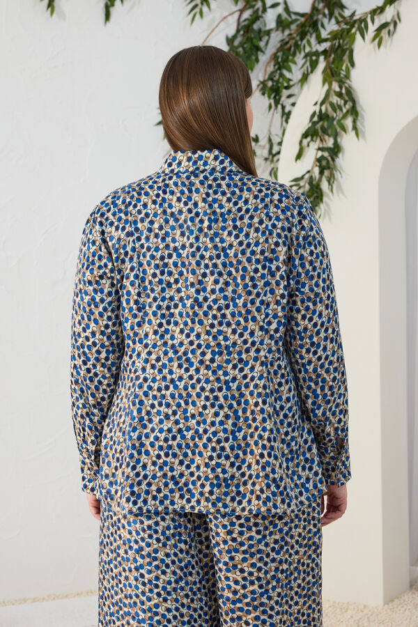Lacivert Godeli Desenli Bluz - 6