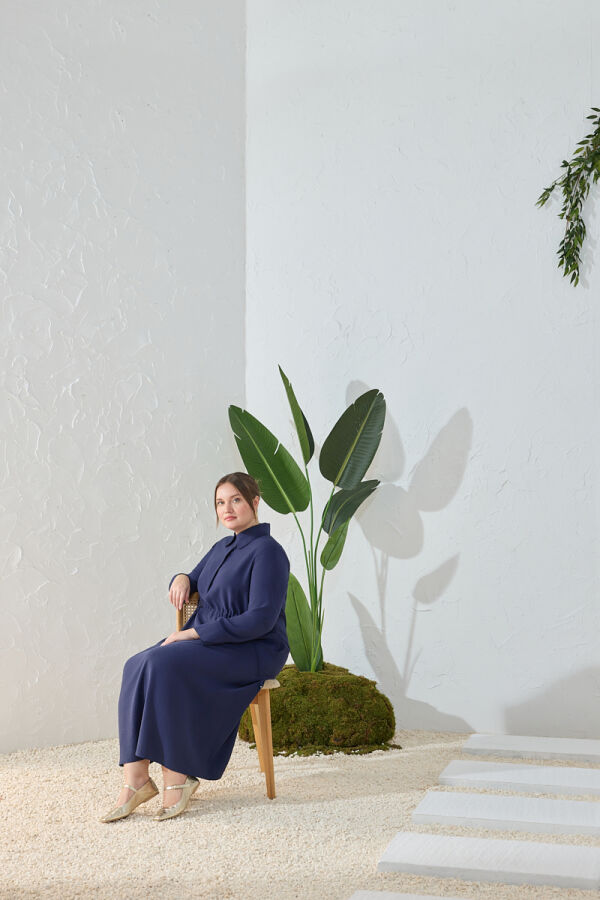 Lacivert Gömlek Yaka Elbise - Aker