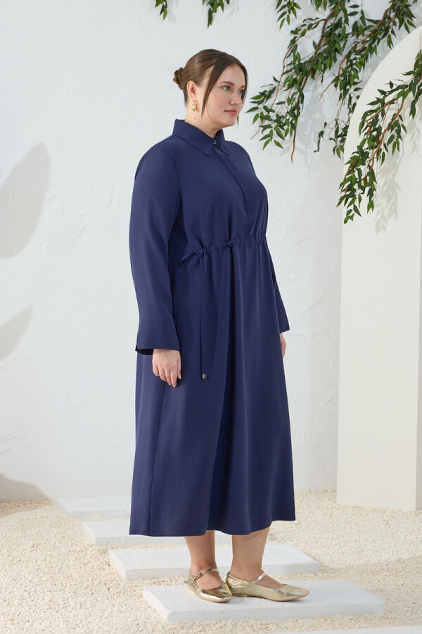 Lacivert Gömlek Yaka Elbise - 3