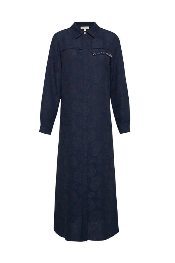 Lacivert İşleme Detaylı Pardösü - 1