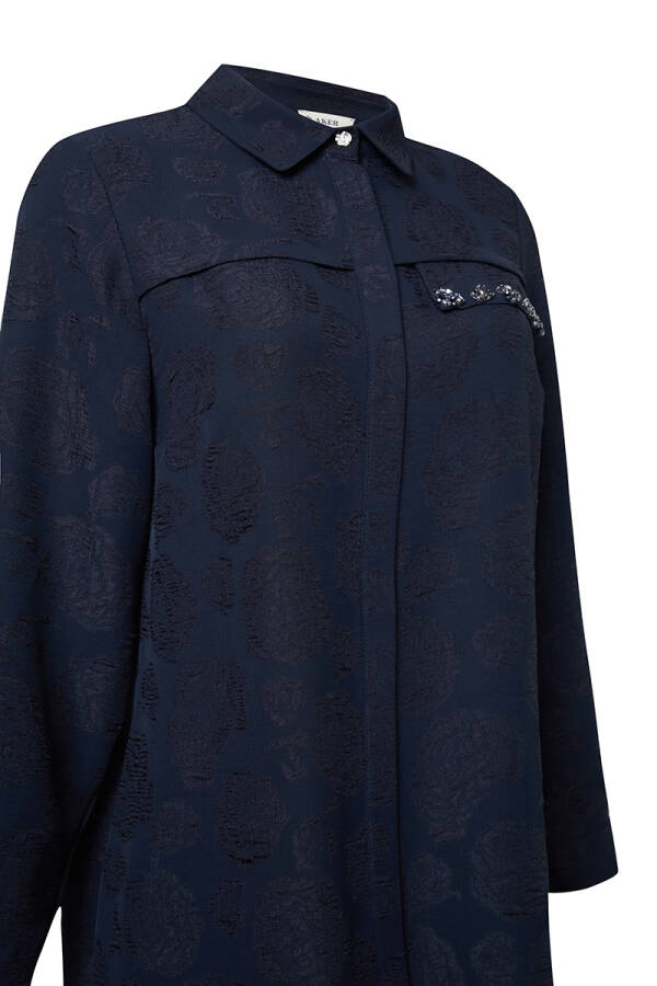 Lacivert İşleme Detaylı Pardösü - 3