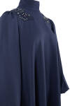 Lacivert İşleme Detaylı Şık Elbise - 2