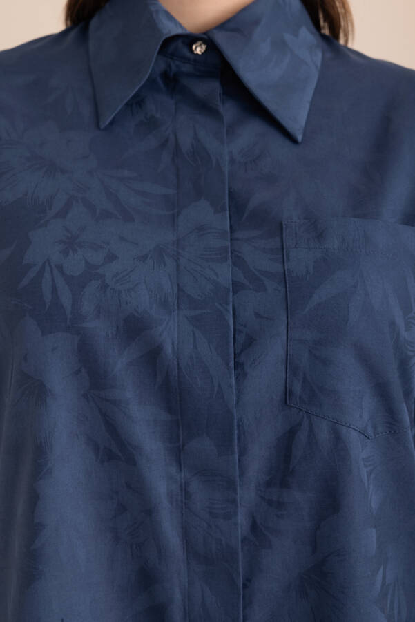 Lacivert Jakar Desenli Cotton Gömlek - 3