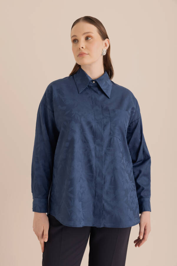 Lacivert Jakar Desenli Cotton Gömlek - 2