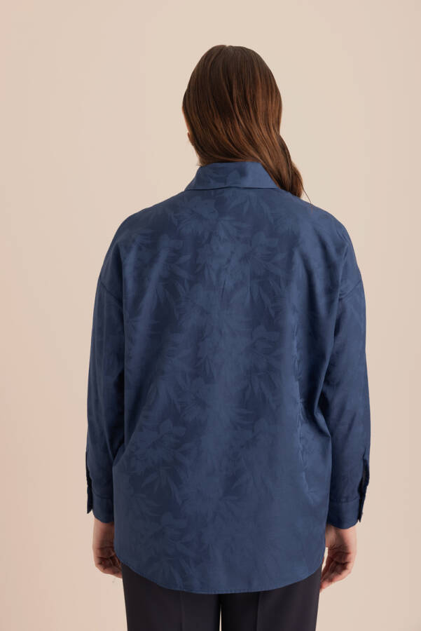Lacivert Jakar Desenli Cotton Gömlek - 6