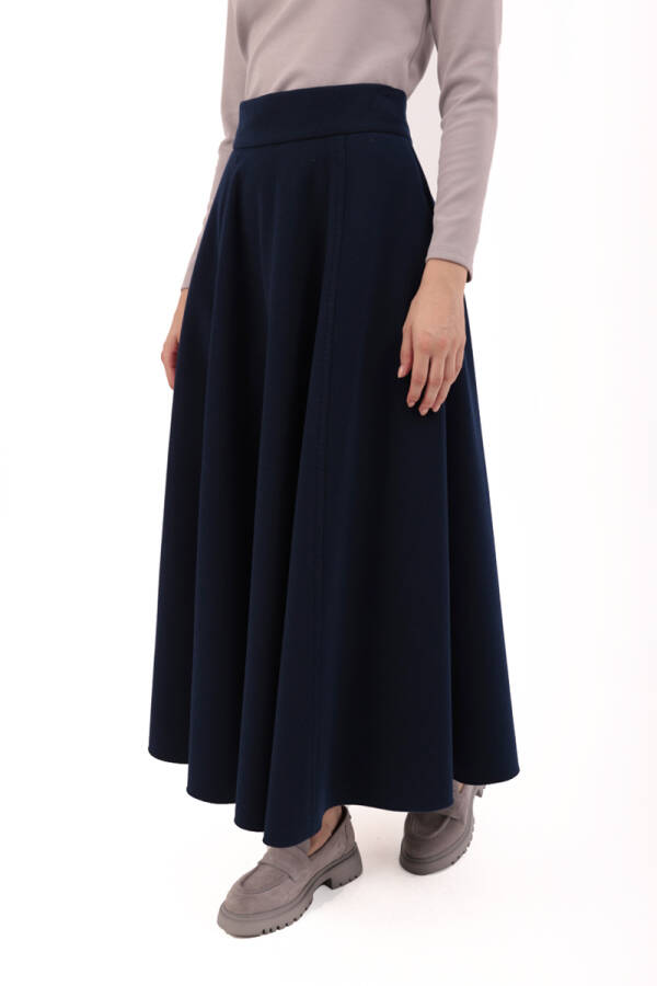 Lacivert Kaşe Punto Detaylı Etek - 2