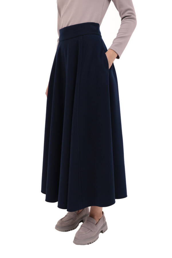 Lacivert Kaşe Punto Detaylı Etek - 3
