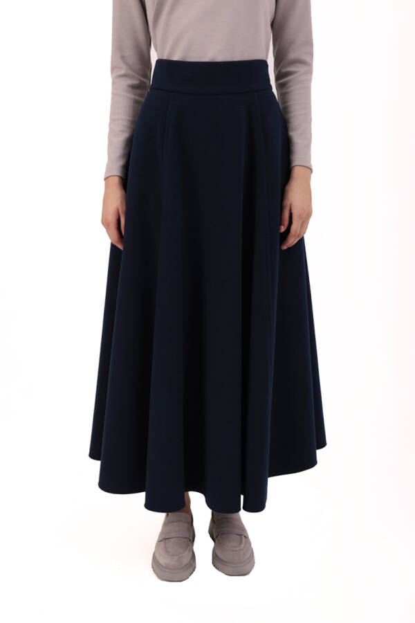 Lacivert Kaşe Punto Detaylı Etek - 4