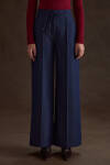 Lacivert Kemeri Bağcık Detaylı Bol Pantolon - 2