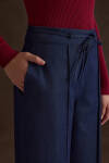 Lacivert Kemeri Bağcık Detaylı Bol Pantolon - 4