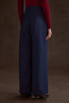 Lacivert Kemeri Bağcık Detaylı Bol Pantolon - 5