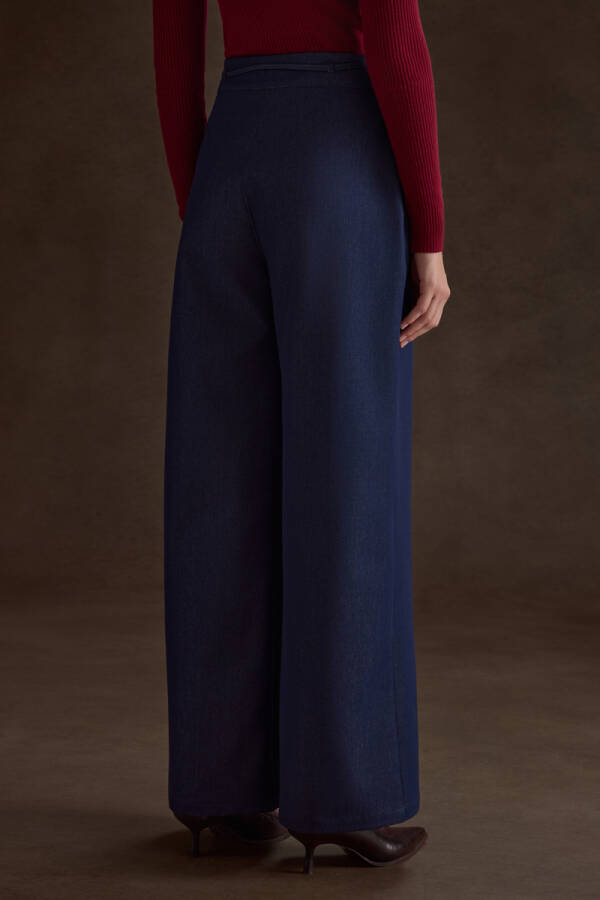 Lacivert Kemeri Bağcık Detaylı Bol Pantolon - 5