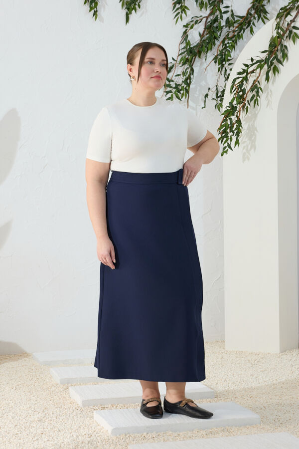 Lacivert Kemerli Etek - 2