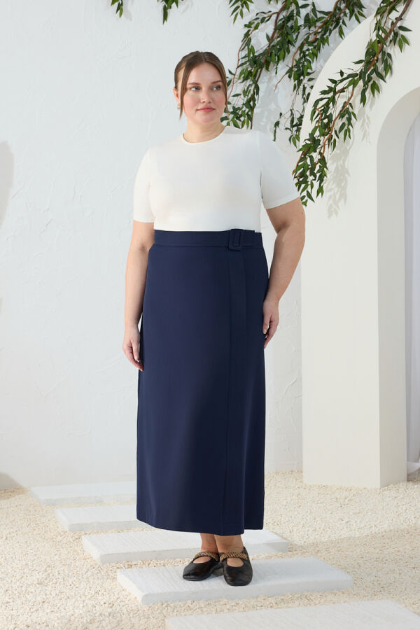 Lacivert Kemerli Etek - 4