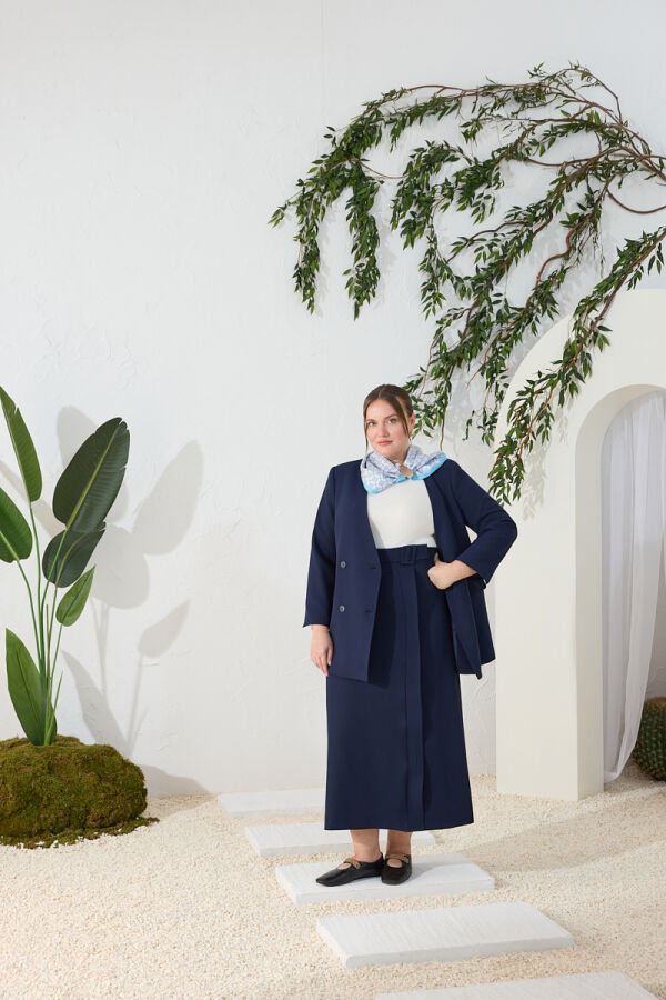 Lacivert Kemerli Etek - Aker