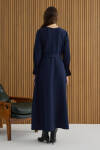 Lacivert Kemerli Evaze Elbise - 7