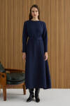 Lacivert Kemerli Evaze Elbise - 3