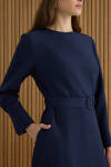 Lacivert Kemerli Evaze Elbise - 6