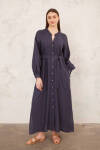 Lacivert Keten Elbise - 1
