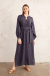 Lacivert Keten Elbise - 3