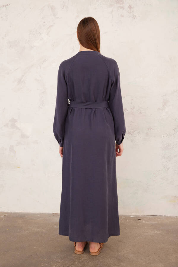 Lacivert Keten Elbise - 6