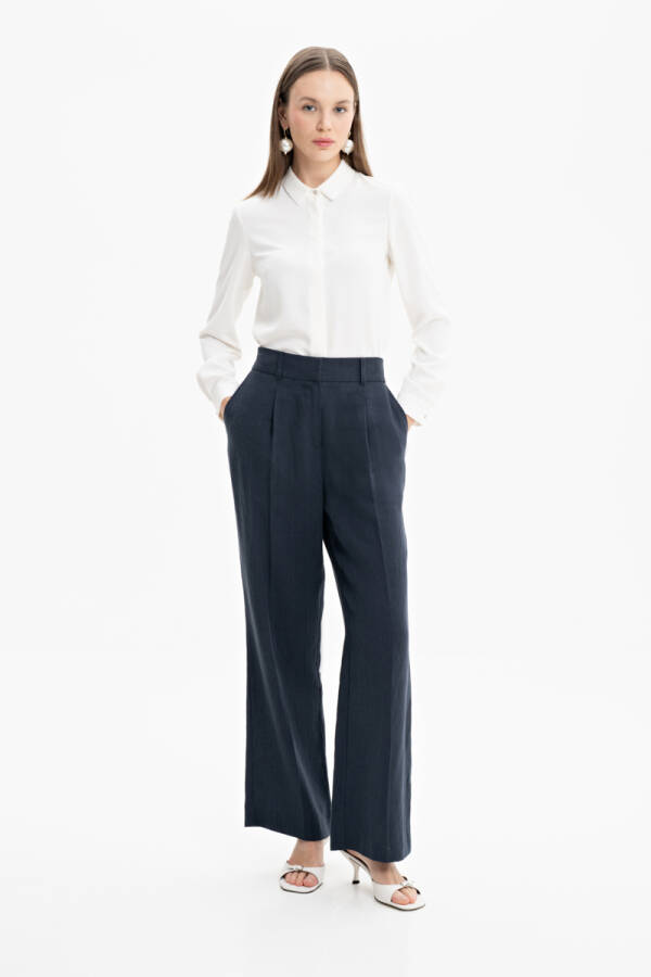 Lacivert Keten Pantolon - 1