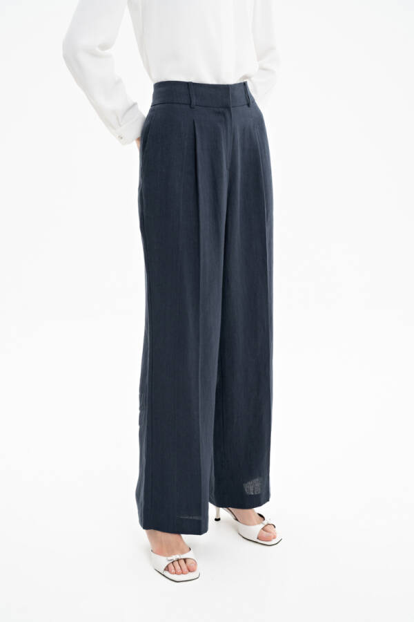 Lacivert Keten Pantolon - 4