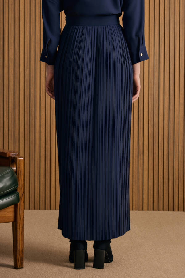 Lacivert Kırışık Piliseli Etek - 5