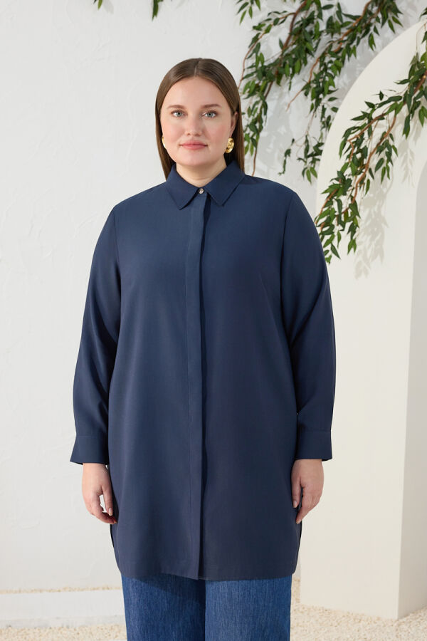 Lacivert Klasik Yaka Tunik - Aker (1)